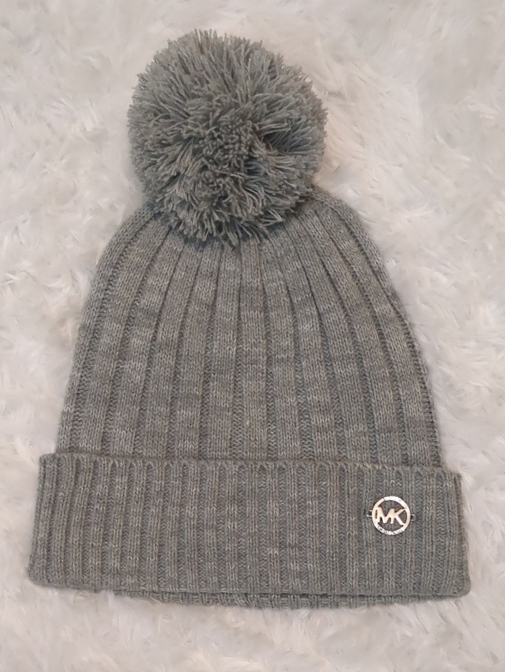 Michael Kors Gray Ribbed Pom-Pom Hat